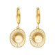 Gold Sun Pendant Hoop Earrings with Freshwater Pearl